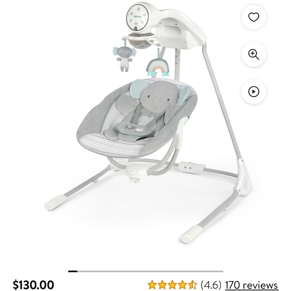 Ingenuity InLighten Motorized Vibrating Baby Swing, Swivel Infant Seat, Gray